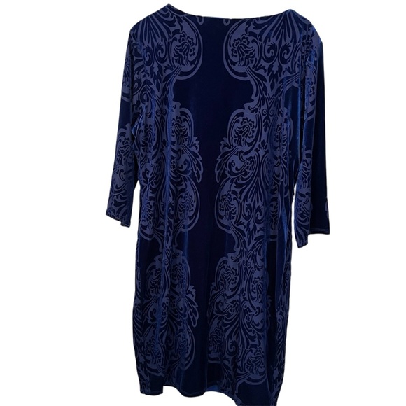 NWT Marina Royal Blue Stretch Velvet Burnout Placement Print Dress Size 18W - Picture 11 of 11